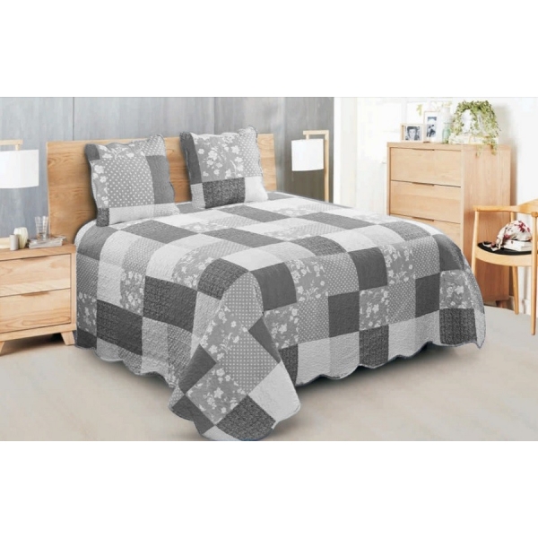 NARZUTA NA ŁÓŻKO 220x240 + 2 JAŚKI PATCHWORK GREY V2 NARZUTA NA ŁÓŻKO 220x240 + 2 JAŚKI PATCHWORK GREY V2