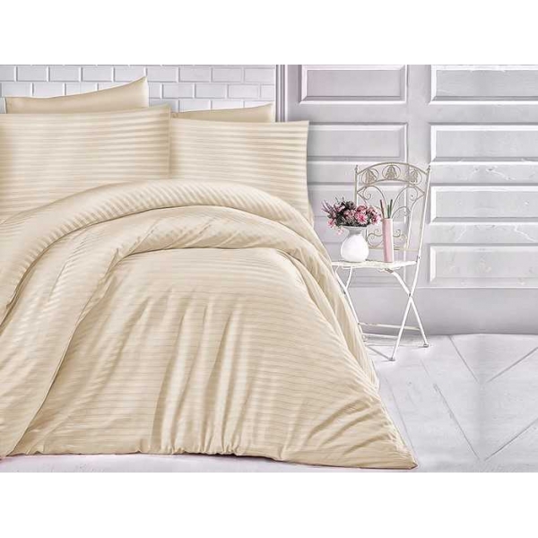 POŚCIEL SATYNOWA STRIPE CAPUCCINO 160x200