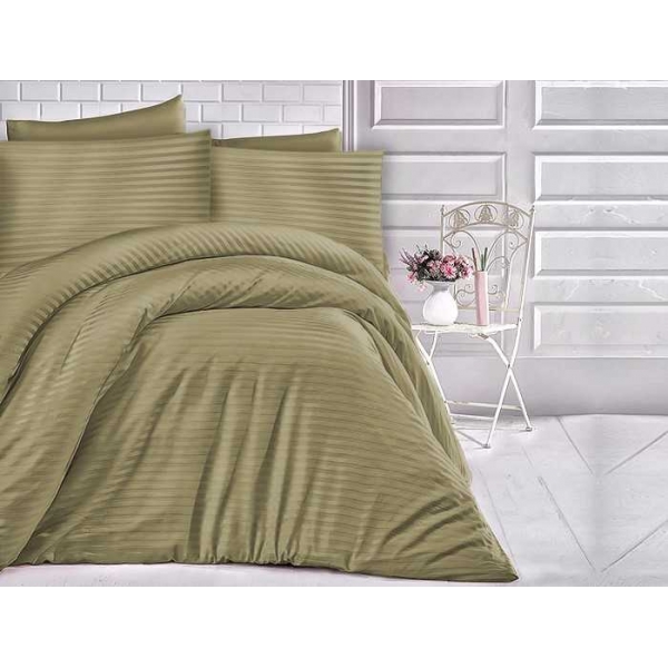 POŚCIEL SATYNOWA STRIPE OLIWKA 160x200