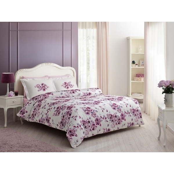 POŚCIEL SATYNOWA PURPLE ROSE 200 x 220