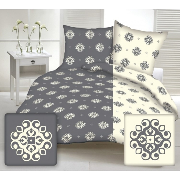 Pościel Bawełniana Ornament Krem & Szara 160 x 200 Pościel Bawełniana Ornament Krem & Szara 160 x 200