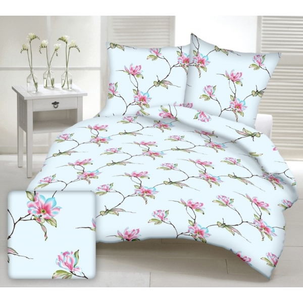 Pościel Bawełniana Magnolia Błękit 160 x 200 Pościel Bawełniana Magnolia Błękit 160 x 200