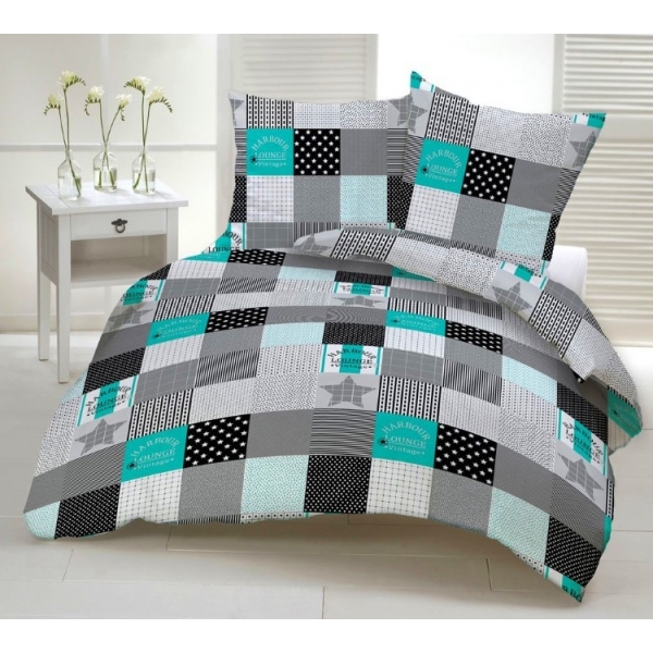 Pościel Bawełniana Patchwork Turkus 160 x 200