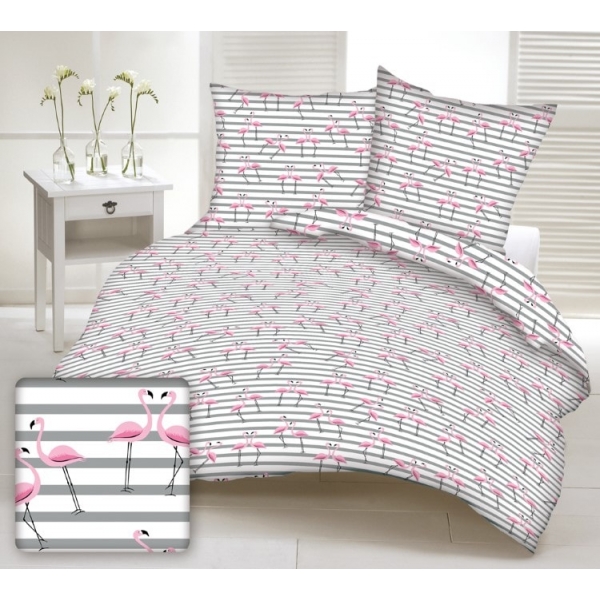 Pościel Bawełniana Flamingi Szara 160 x 200 Pościel Bawełniana Flamingi Szara 160 x 200