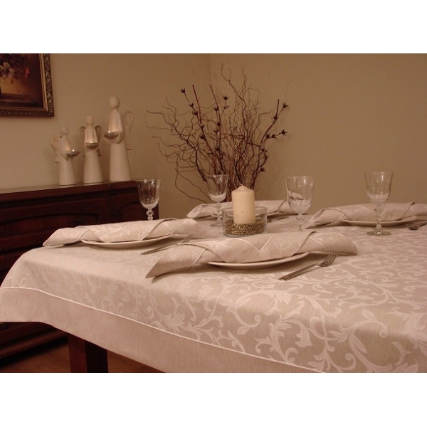 OBRUS LNIANY ROYAL NATURAL Z SERWETKAMI I RANEREM 220x145