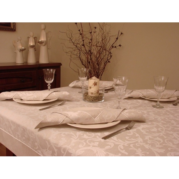 OBRUS LNIANY ROYAL NATURAL Z SERWETKAMI I RANEREM 220x145